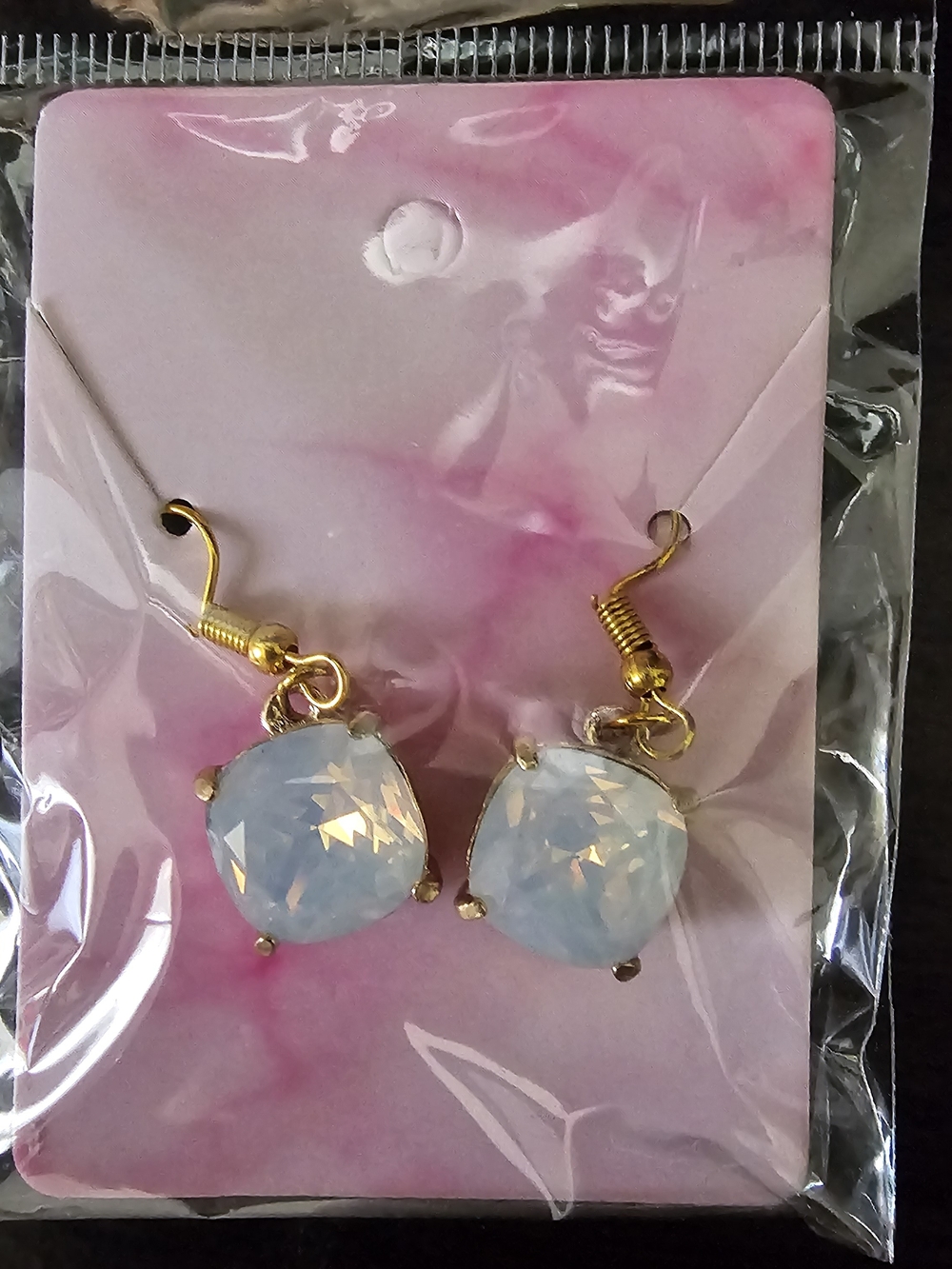 Gold-Plated Opal Drop Earrings - Pale Blue Opalescent